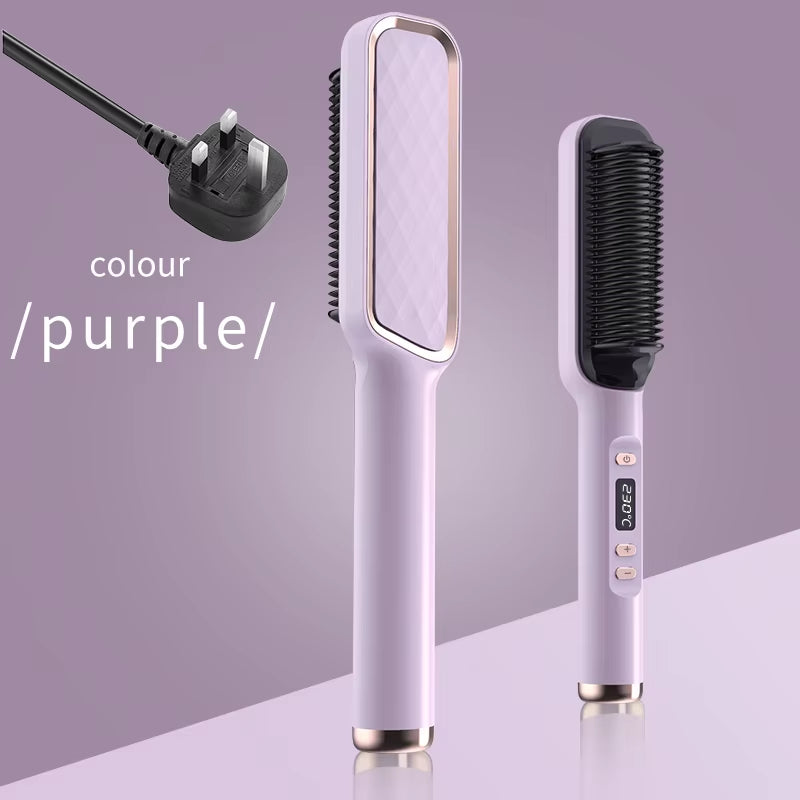 Curler Hot Comb 3 in 1 Hair Straightener Brush Heating Comb Straightener Electric Hair Straightening and Curly Iron Brush Comb