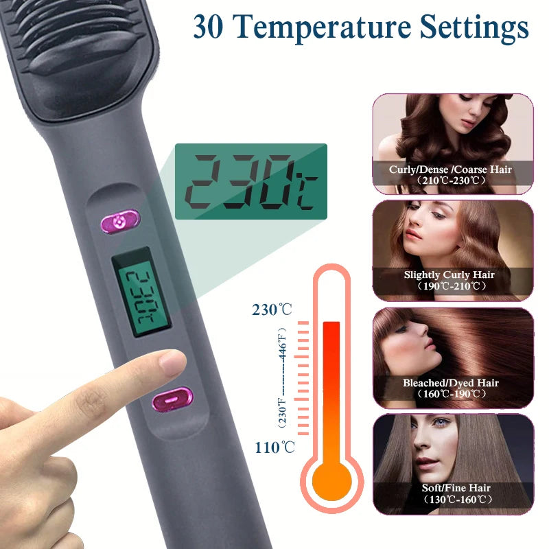 Curler Hot Comb 3 in 1 Hair Straightener Brush Heating Comb Straightener Electric Hair Straightening and Curly Iron Brush Comb