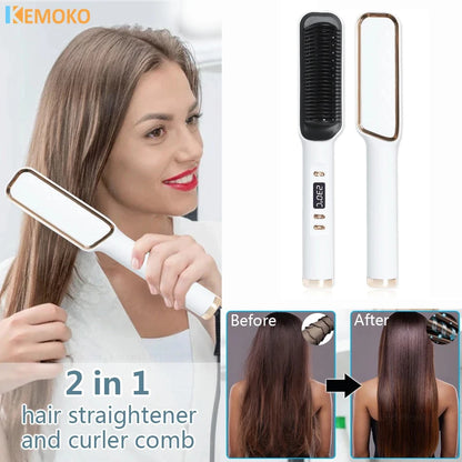 Curler Hot Comb 3 in 1 Hair Straightener Brush Heating Comb Straightener Electric Hair Straightening and Curly Iron Brush Comb